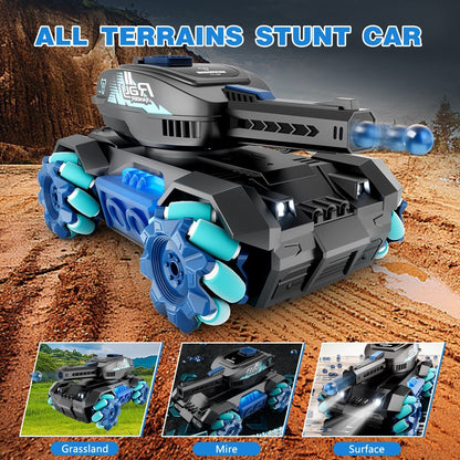 RC Tank Toy with Four-Wheel Drive Power | 2.4GHz Remote & Gesture Control | All-Terrain Stunt Vehicle | Water Bomb Shooting Action Toy for Kids & Teens