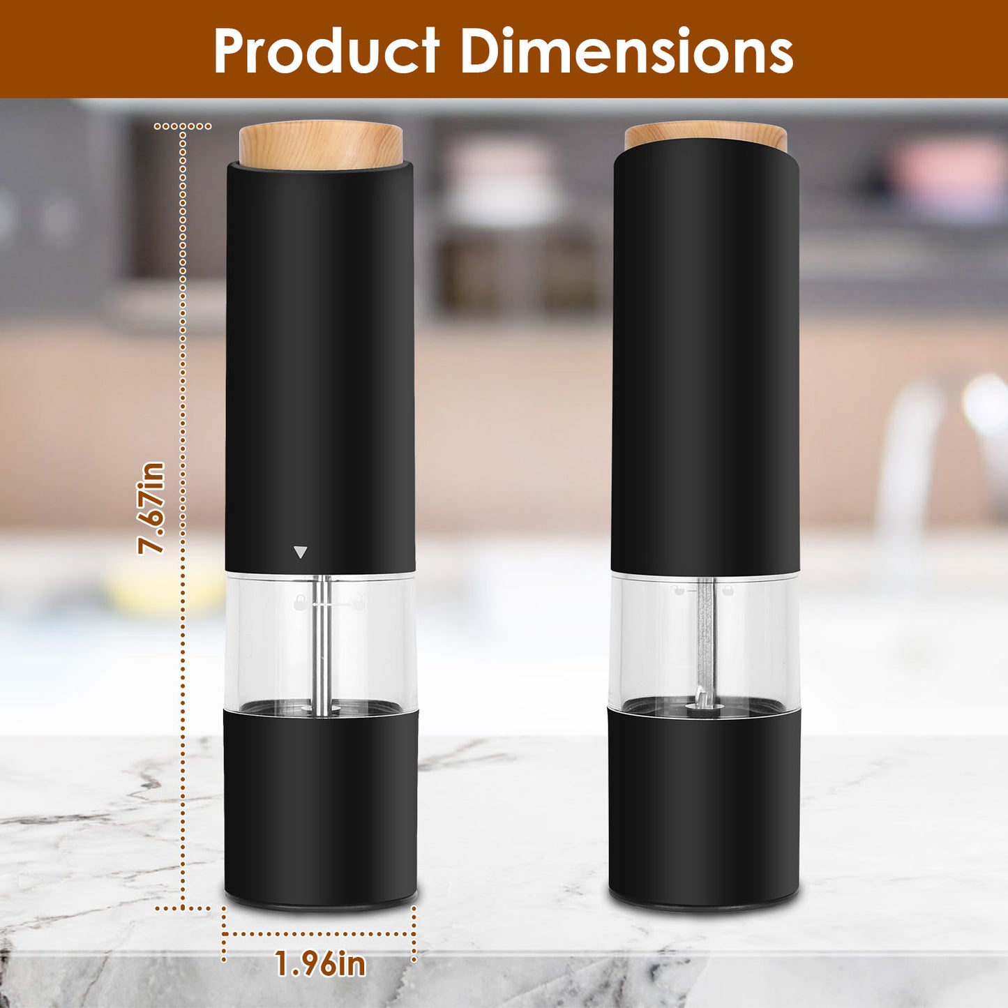 2Pcs Electric Salt And Pepper Grinder Battery Powered Salt Mill Sets With Adjustable Coarseness One Hand Easy Operation Visible Refilling Bottle