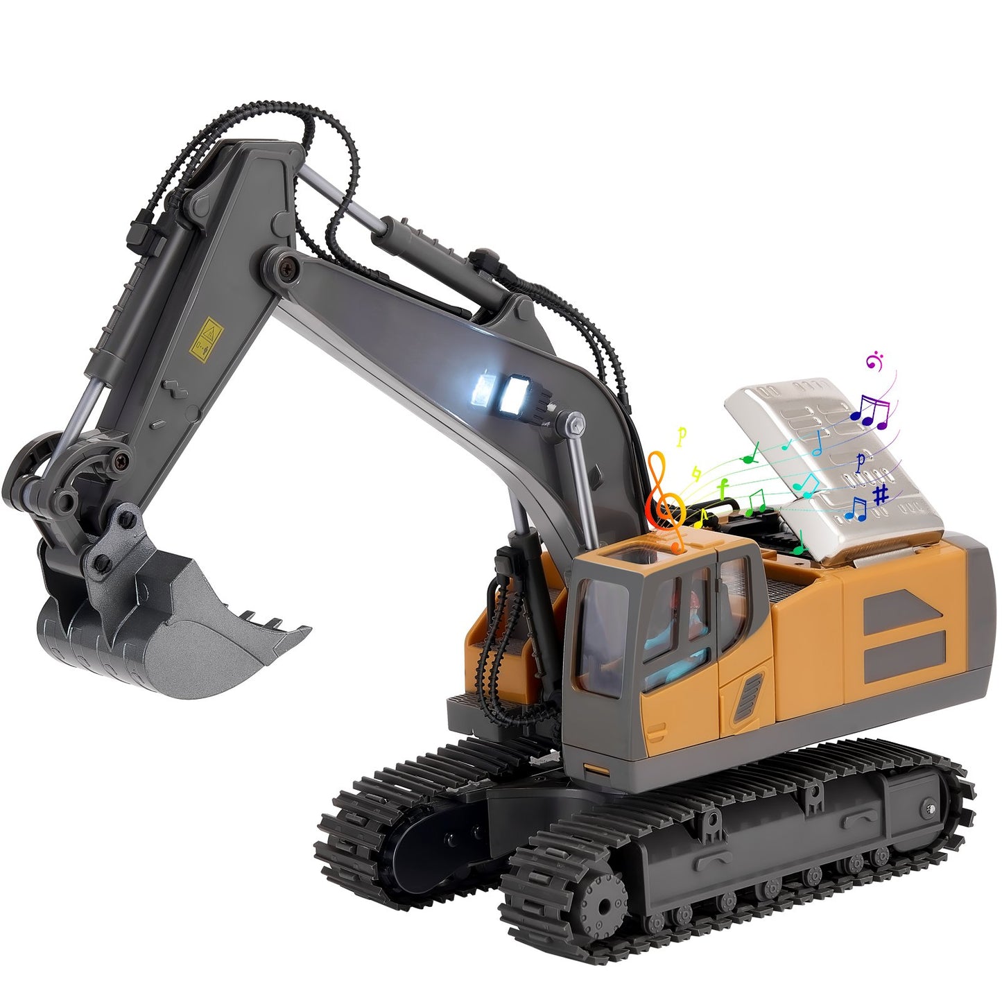 Remote Control Excavator Toy, 11 Channel, 1:20 Scale Remote Control Digger Toy, RC Excavator With Lights & Sounds, Full Functional Construction Vehicles For Kids, 2 Batteries, Birthday Present