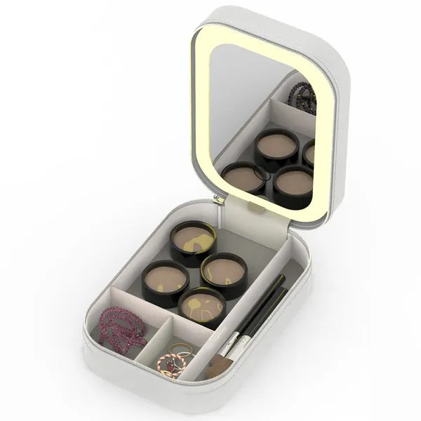 Portable Travel Makeup Bag With LED Mirror Rechargeable Beauty Mirror With 3 Color