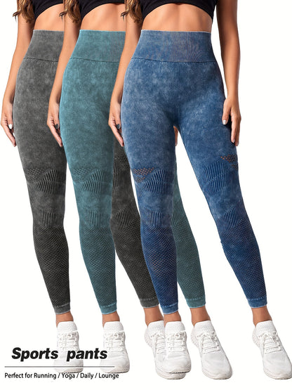 3 Pack Mesh Cut Out Leggings For Women Tights Breathable Workout Tummy Control Pants