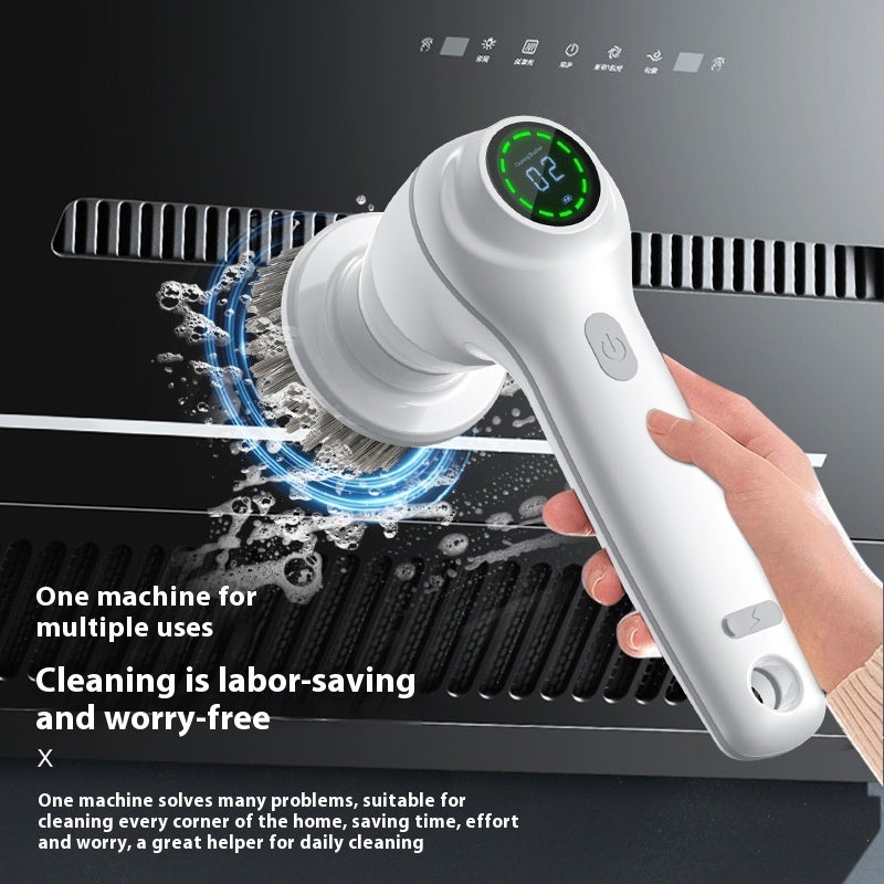 Multifunctional Electric Cleaning Brush, 6-in-1 Digital Display, 2-Speed Cordless Scrubber, Adjustable Heads for Kitchen, Bath, Car