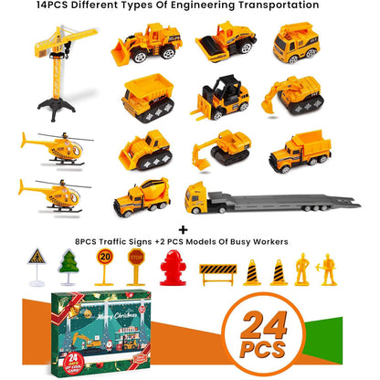 Kids Construction Toys Playset – 24PCS Cartoon Engineering Vehicles | Excavator, Bulldozer, Crane & Dump Truck | Imaginative STEM Toy Set | Holiday Gift for Boys and Girls Age 6+