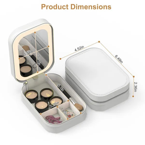 Portable Travel Makeup Bag With LED Mirror Rechargeable Beauty Mirror With 3 Color
