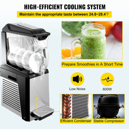 10L Professional Slushy Machine for Home & Business | 600W Powerful Frozen Beverage Machine | One-Tank Slushie Maker with Automatic Cleaning System