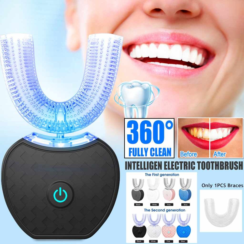 Smart 360° U Type Electric Toothbrush   Automatic Ultrasonic Toothbrush with Blue Light Whitening, Waterproof & USB Rechargeable