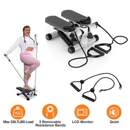 Exercise Stepper For Women Mini Fitness Stepper With 2 Resistance Bands LCD Monitor Max 330.7LBS Load Stair Stepper Quiet Stepper