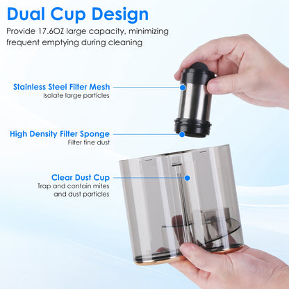 Mattress Vacuum Cleaner 16Kpa Bed Vacuum Cleaner Handheld Vacuums With Ultrasonic And UVC Light 18000 RPM Brushroll Rotation Dual Dust Bins Washable Filters For Bed Pillows Cribs Sofa