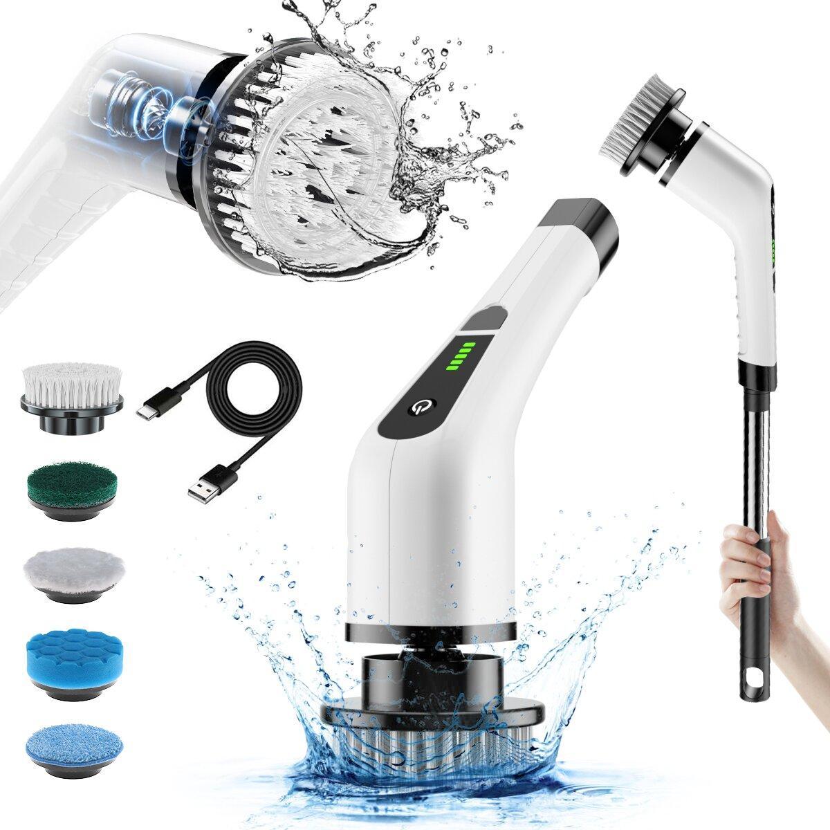 Electric Bathroom Scrubber, 360° Rotating Power Spin Brush with Telescopic Handle, Waterproof Cordless Cleaner for Shower, Sink, and Kitchen Surfaces