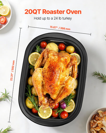 20QT Electric Roaster Oven with Self-Basting Lid | Extra-Large Electric Roasting Pan for Turkey, Chicken, Stews & Holiday Cooking
