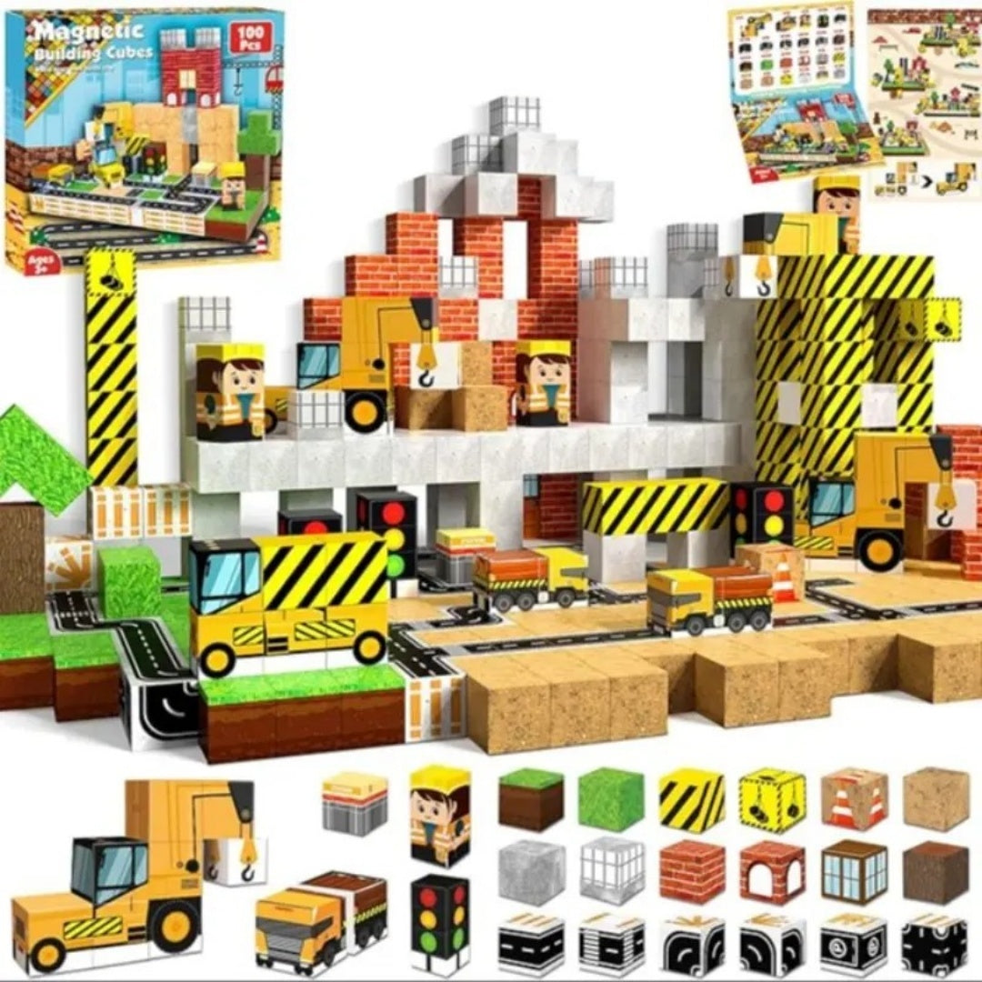 Magnetic Block Toy Engineering Set – 100PCS Creative Building Blocks | STEM Learning Construction Toy for Kids | Strong Magnet Educational Puzzle for Boys & Girls