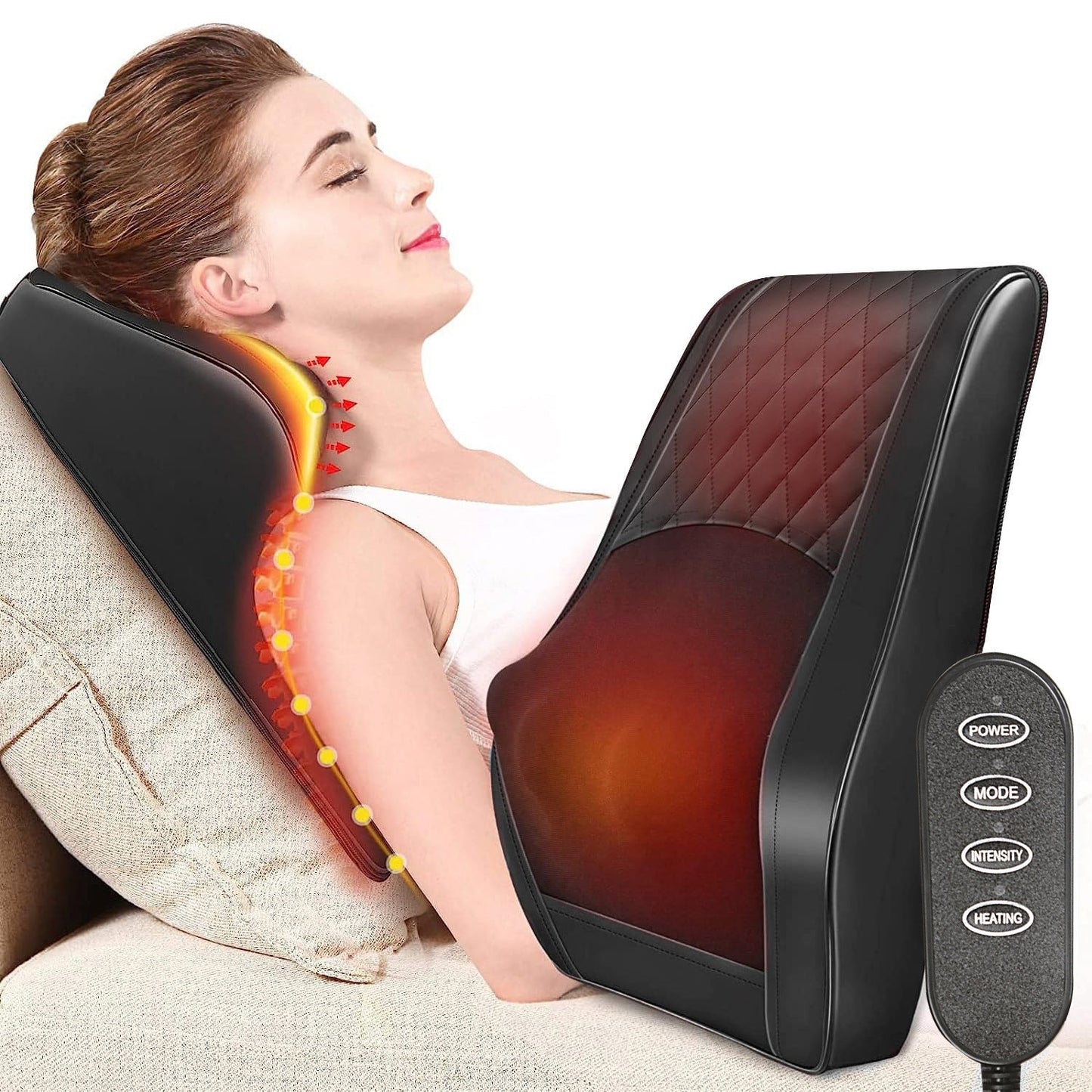 Heated 3D Kneading Back Massager Pillow | Deep Tissue Shiatsu Cushion for Neck, Waist & Lumbar Spine | Ergonomic Pain Relief Massage Pad for Home, Office & Car