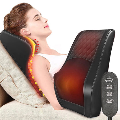 Heated 3D Kneading Back Massager Pillow | Deep Tissue Shiatsu Cushion for Neck, Waist & Lumbar Spine | Ergonomic Pain Relief Massage Pad for Home, Office & Car