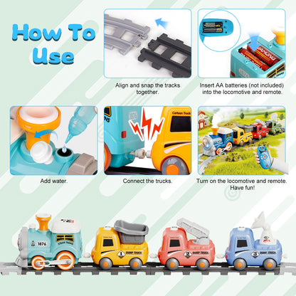 Electric Train Set With Smokes Light Sound Remote Magnetic Train Toys With Locomotive 3 Trucks Gifts For Kids Aged 3 4 5 6 Year Old