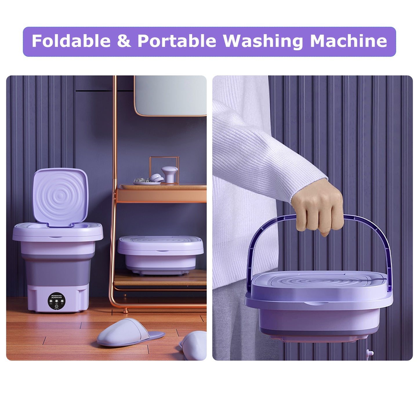 Foldable  Washing Machine  Portable Laundry Machine With Detachable Drain Basket 3 Modes Electric Clothes Washer For Underwear Socks Towels Baby Clothes
