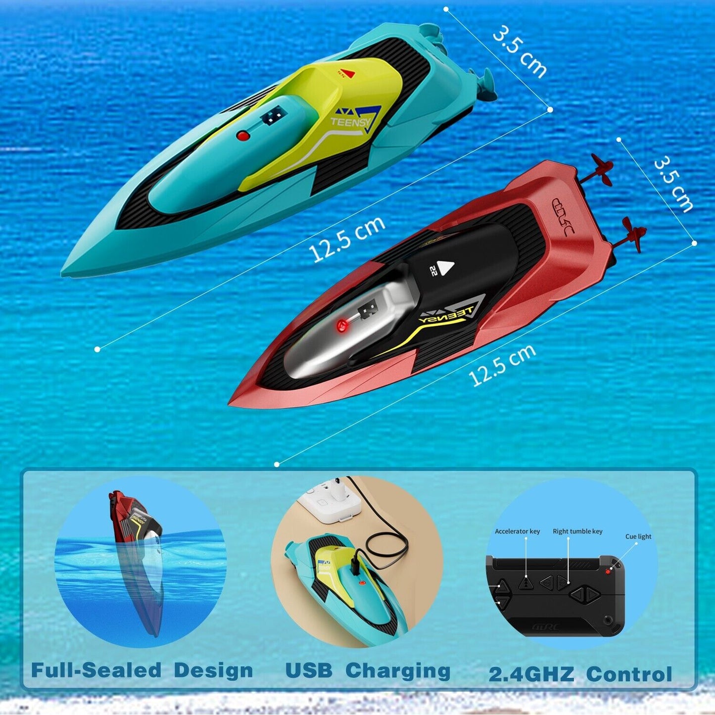 4DRC S5 Fast RC Boat For Pools And Lakes, 2.4 GHz 20 MPH Racing Boats For Kids